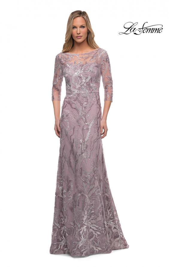 Picture of: Sequin Lace Long Dress with Sheer Sleeves in Icy Mauve, Main Picture