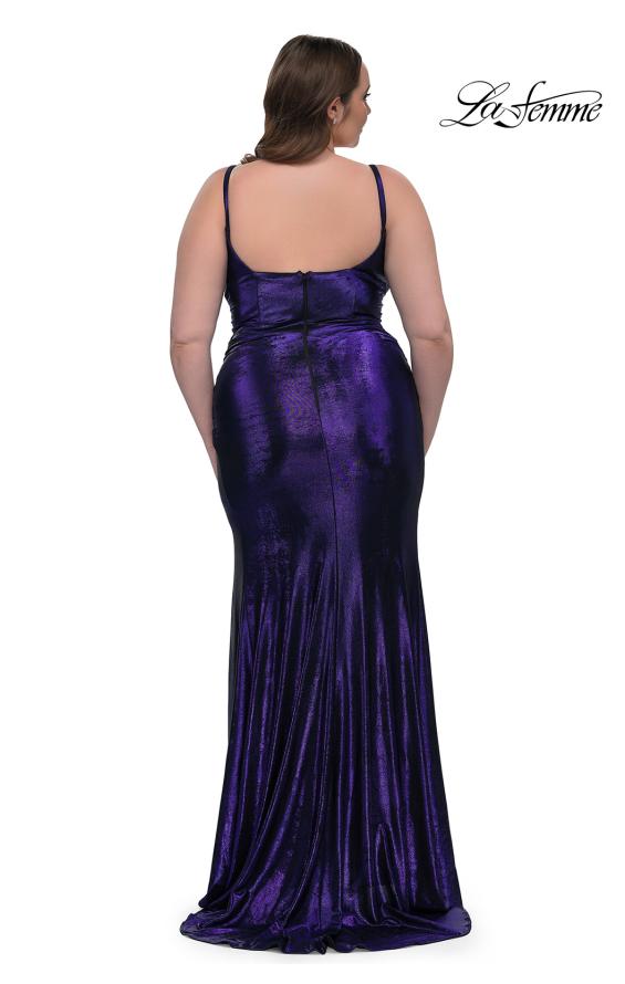 Picture of: Metallic Plus Size Prom Dress with Flattering Ruching in Indigo , Style: 33020, Detail Picture 8
