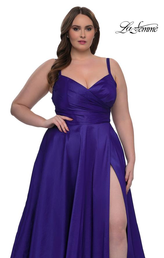 Picture of: Simple A-line Mikado Plus Dress with Slit in Indigo , Style: 33075, Detail Picture 5