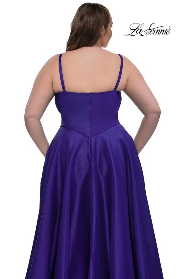 Picture of: Simple A-line Mikado Plus Dress with Slit in Indigo , Style: 33075, Detail Picture 6