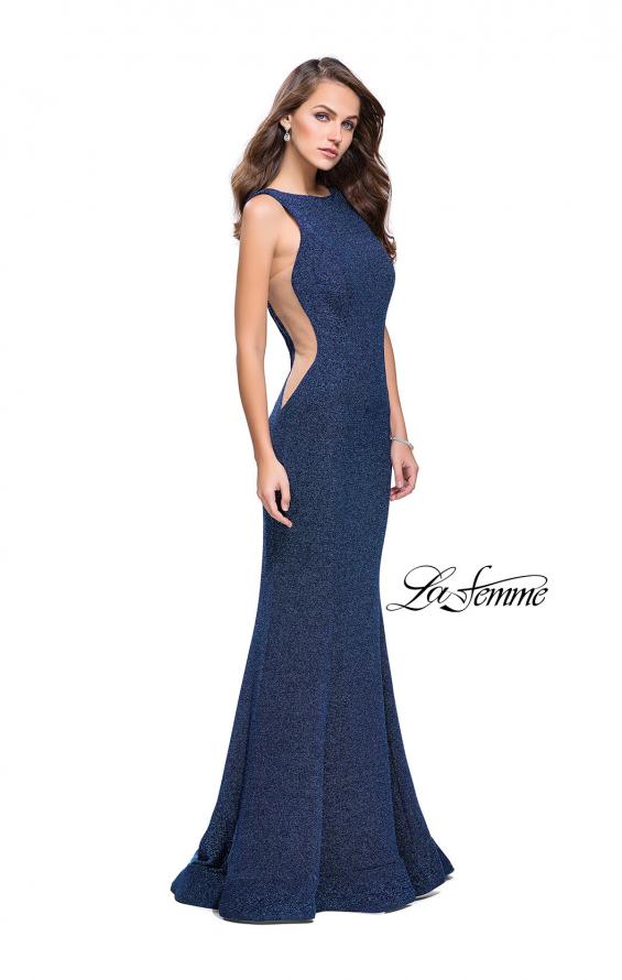 Picture of: Long Form Fitting Jersey Prom Dress with Flare Skirt in Indigo, Style: 25421, Main Picture