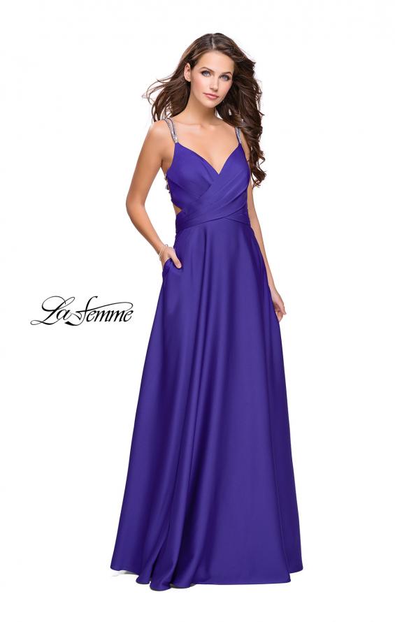 Picture of: Satin A-line Prom Dress with Beading and an Open Back in Indigo, Style: 25611, Main Picture