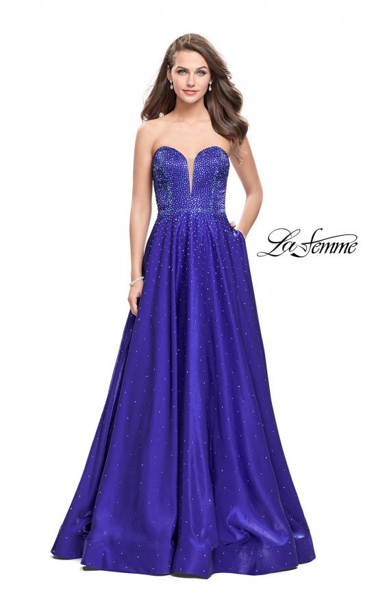 Picture of: Long Strapless Mikado Ball Gown with Beading in Indigo, Style: 26104, Main Picture