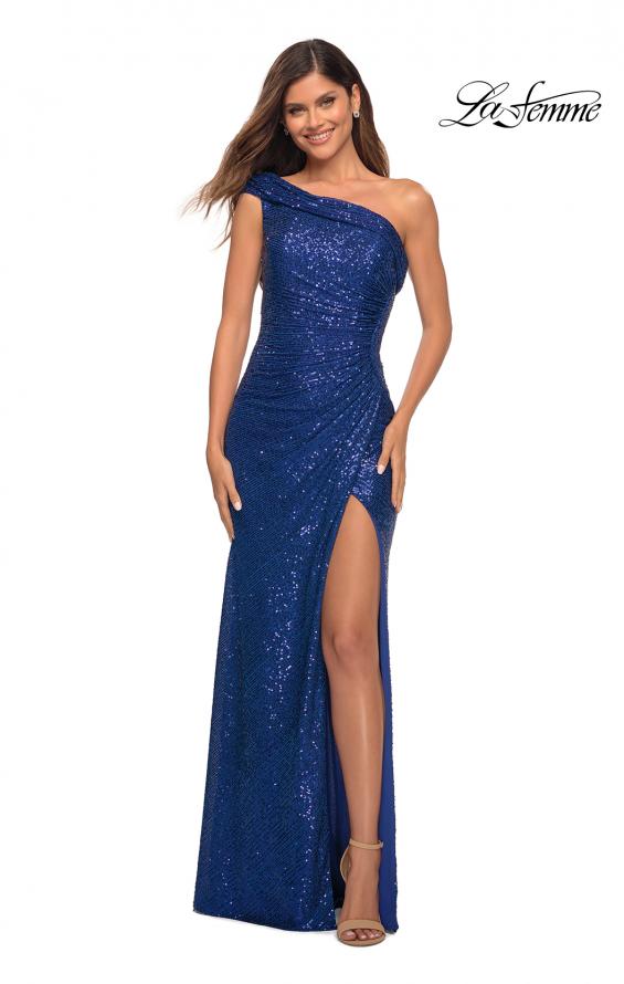 Picture of: One Shoulder Gown in Elegant Soft Sequin Fabric in Indigo, Detail Picture 10