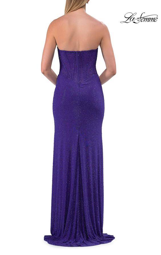 Picture of: Strapless Rhinestone Corset Gown with Sweetheart Neckline and High Slit in Indigo, Style: 33304, Detail Picture 14