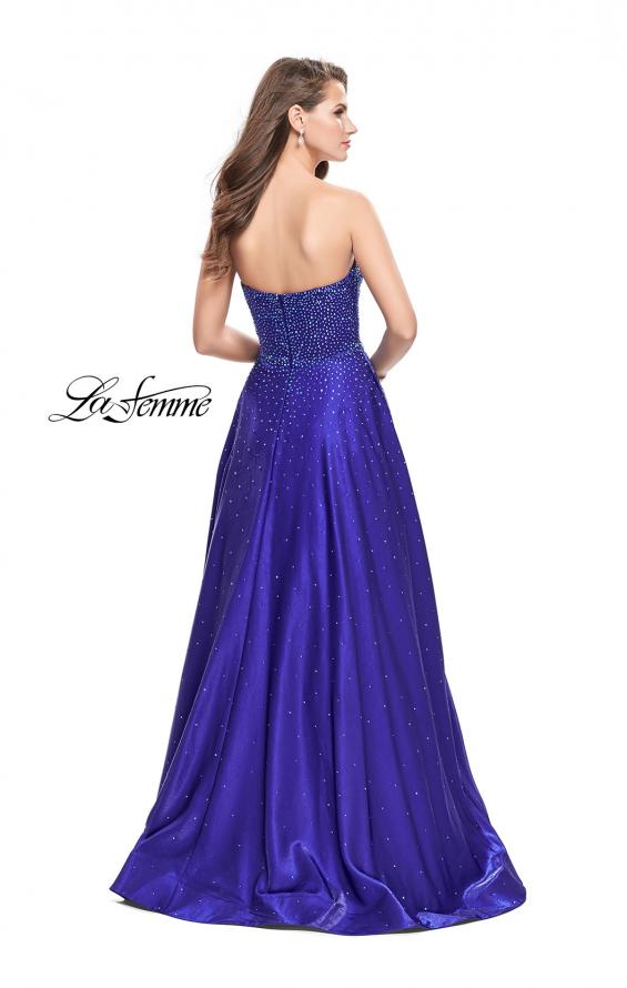 Picture of: Long Strapless Mikado Ball Gown with Beading in Indigo, Style: 26104, Back Picture