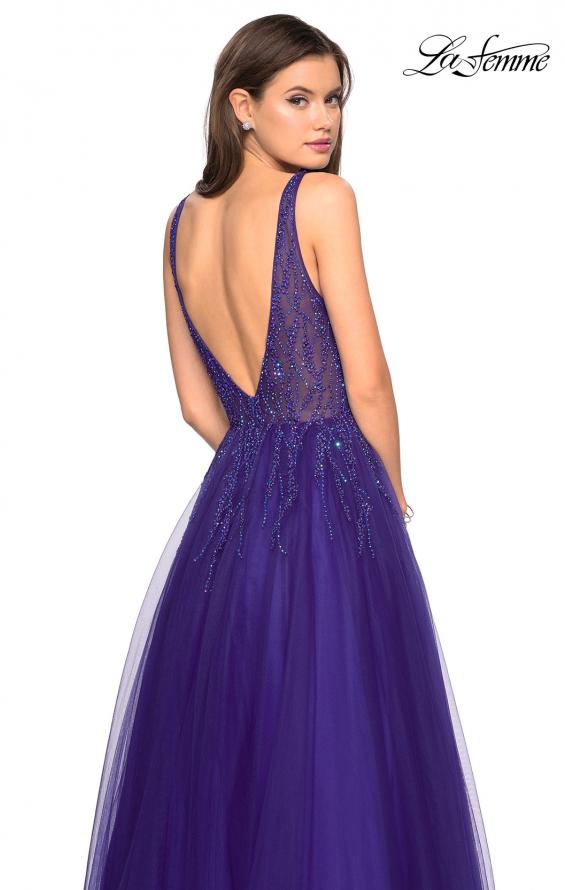 Picture of: A-Line Prom Dress with Rhinestones and Deep V Back in Indigo, Style: 27688, Back Picture