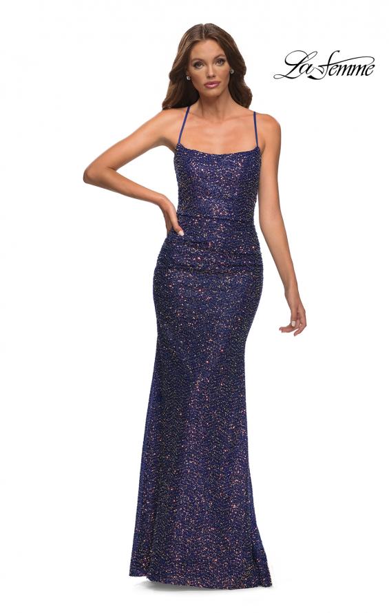 Picture of: Unique Soft Sequin Dress with Lace Up Back in Blue, Style: 30433, Detail Picture 1
