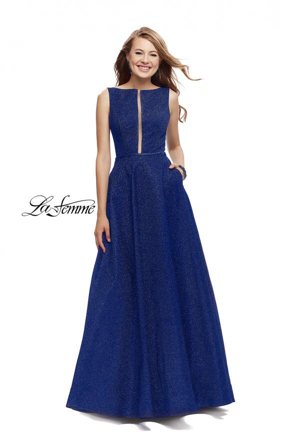 Picture of: High Neck Sparkling A-line Dress with Strappy Open Back in Indigo, Style: 25895, Detail Picture 2