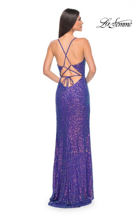 Picture of: Irridescent Sequin Long Prom Gown with Lace Up Back in Indigo, Style: 32339, Detail Picture 2