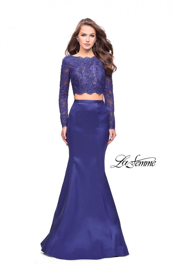 Picture of: Two Piece Mermaid Dress with Lace Top and Rhinestones in Indigo, Style: 25324, Detail Picture 3