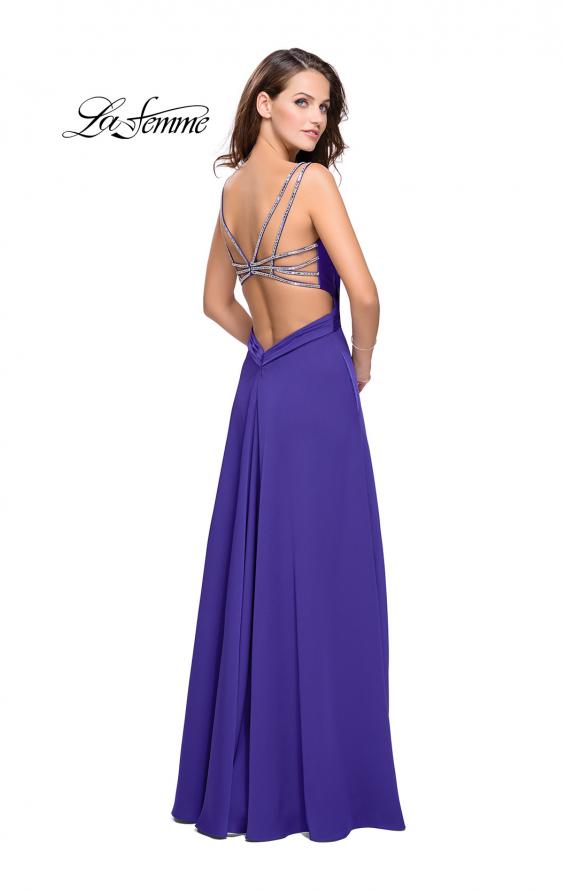 Picture of: Satin A-line Prom Dress with Beading and an Open Back in Indigo, Style: 25611, Detail Picture 3