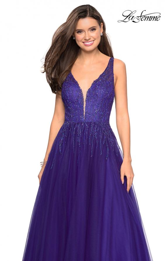 Picture of: A-Line Prom Dress with Rhinestones and Deep V Back in Indigo, Style: 27688, Detail Picture 5