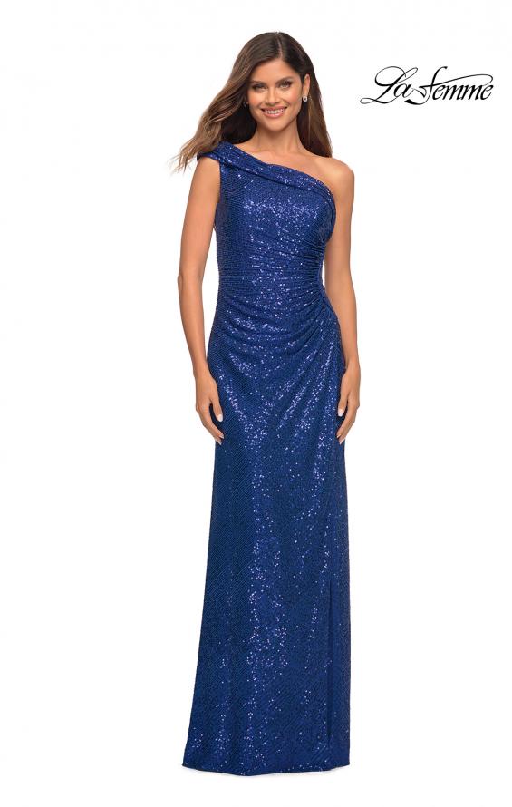 Picture of: One Shoulder Gown in Elegant Soft Sequin Fabric in Indigo, Detail Picture 5