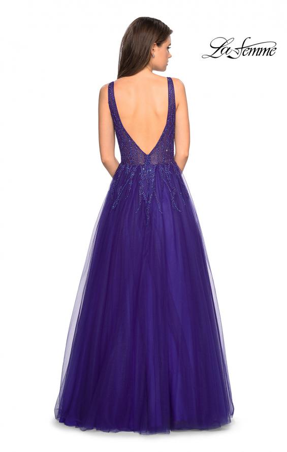 Picture of: A-Line Prom Dress with Rhinestones and Deep V Back in Indigo, Style: 27688, Detail Picture 6