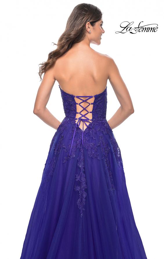 Picture of: Sweetheart Tulle Strapless Gown with Lace Applique in Indigo, Style: 32304, Detail Picture 6