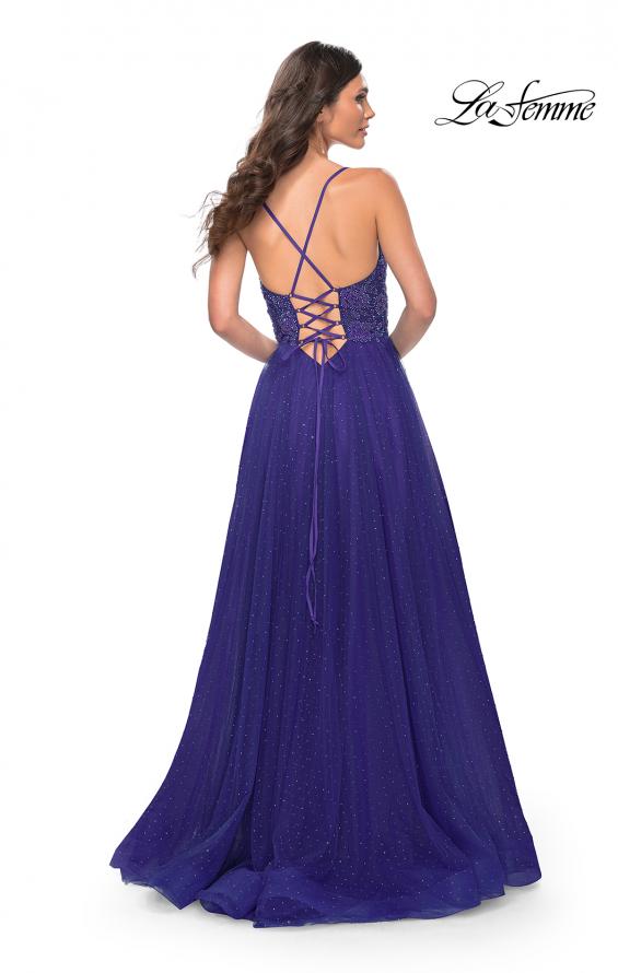 Picture of: Beautiful Rhinestone Beaded Illusion Top Tulle Prom Dress in Blue, Style: 32020, Detail Picture 7