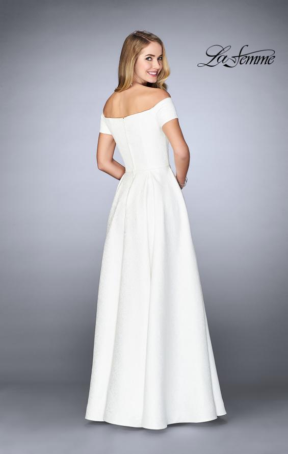 Picture of: Off The Shoulder Jacquard Gown With Small Sleeves in Ivory, Style: 24859, Detail Picture 2
