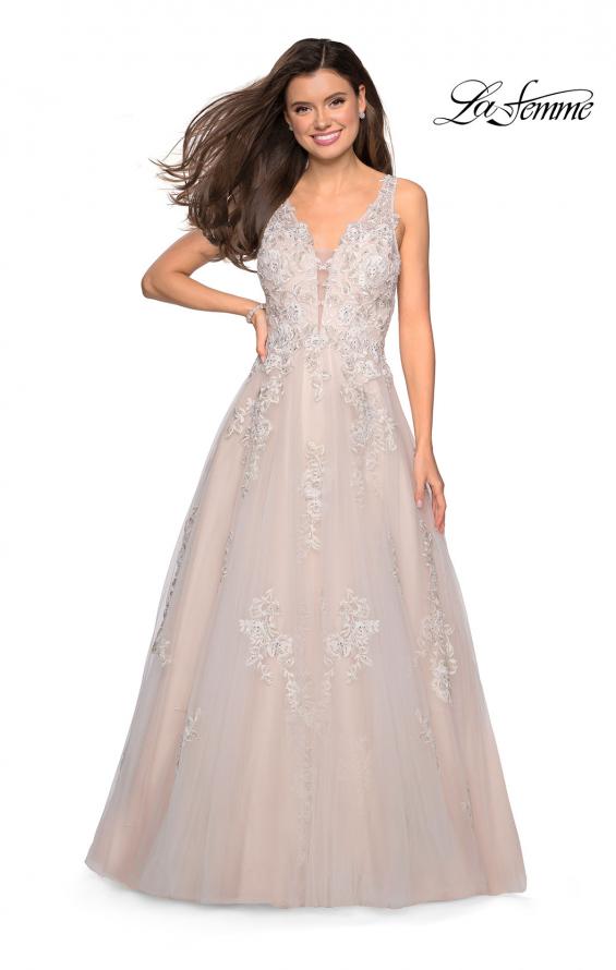 Picture of: A-Line Ball Gown with Sparkling Floral Appliques in Ivory Nude, Style: 27727, Main Picture