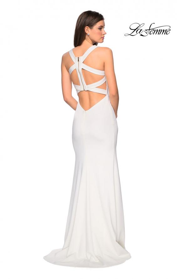 Picture of: Form Fitting Jersey Prom Dress with Side Leg Slit in Ivory, Style: 27479, Back Picture
