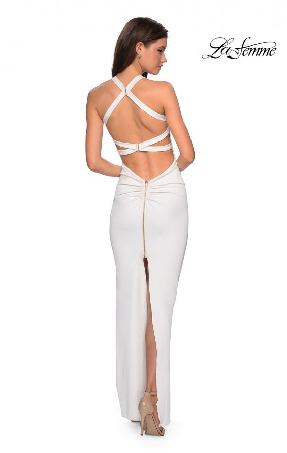 Picture of: Body Forming Dress with Exposed Zipper and Slit in Ivory, Style: 27637, Back Picture