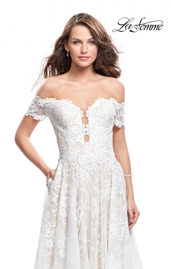 Picture of: Off the Shoulder beaded Lace A-line Prom Dress in Ivory, Style: 26254, Detail Picture 1
