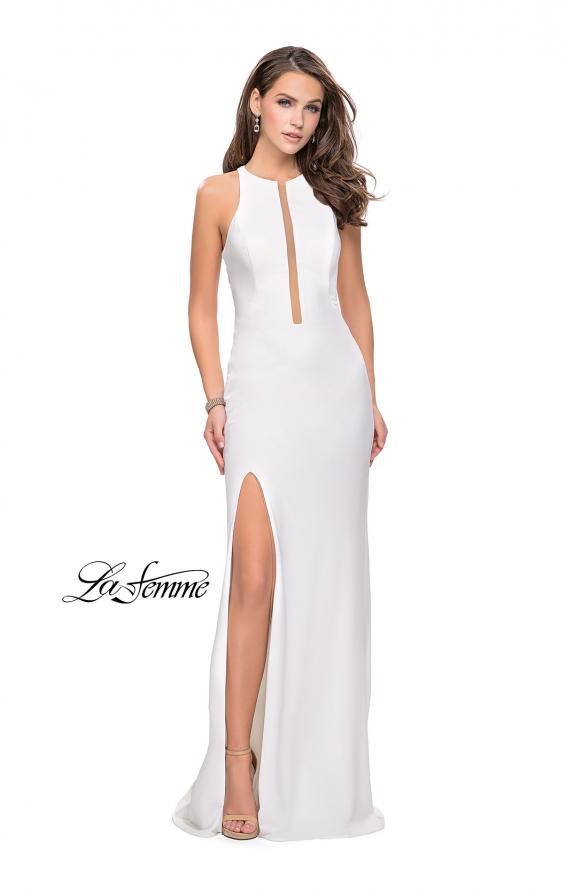 Picture of: Long Jersey Dress with High Neckline and Side Leg Slit in Ivory, Style: 25477, Detail Picture 2