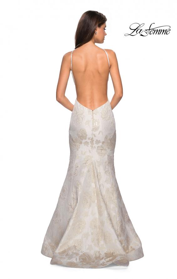 Picture of: Long Floral Mermaid Prom Dress with High Neckline in Ivory/Silver, Style: 27796, Main Picture
