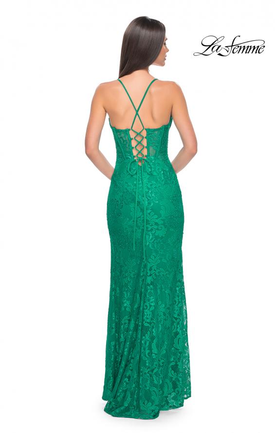 Picture of: Stretch Lace Dress with Bustier Top and Illusion Back in Jade, Style: 32248, Detail Picture 8