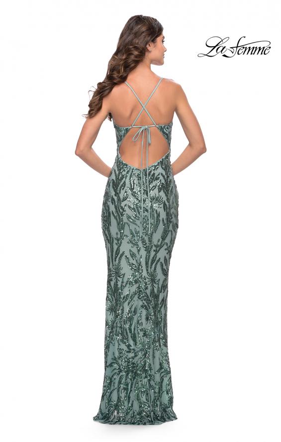 Picture of: Deep V Print Sequin Gown in Jade in Jade, Style: 31522, Back Picture