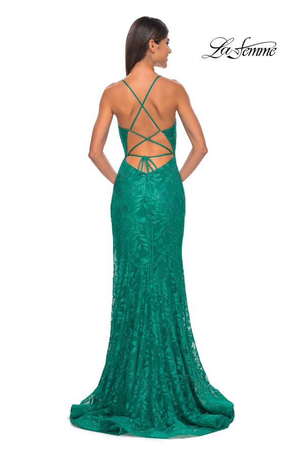 Picture of: Rhinestone Lace Embellished Prom Dress with High Side Slit in Bright Colors in Jade, Style: 32308, Detail Picture 2