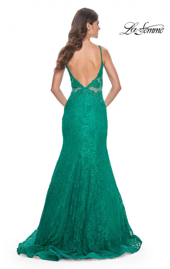 Picture of: Jewel Tone Long Mermaid Lace Dress with Back Rhinestone Detail in Jade, Style: 32315, Detail Picture 4