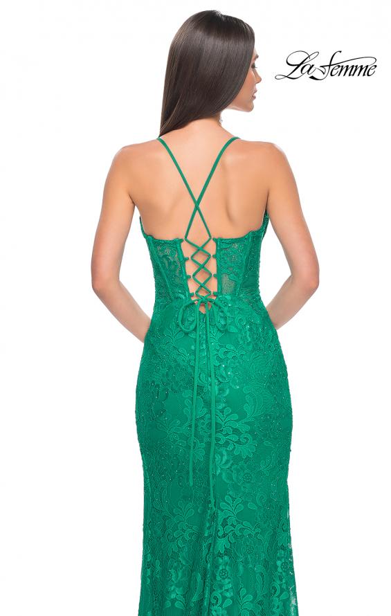 Picture of: Stretch Lace Dress with Bustier Top and Illusion Back in Jade, Style: 32248, Detail Picture 7