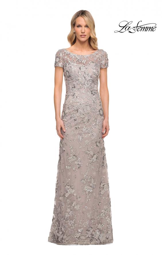 Picture of: Glamorous Beaded Lace Column Dress with Short Sleeves in Purple, Style: 30053, Main Picture