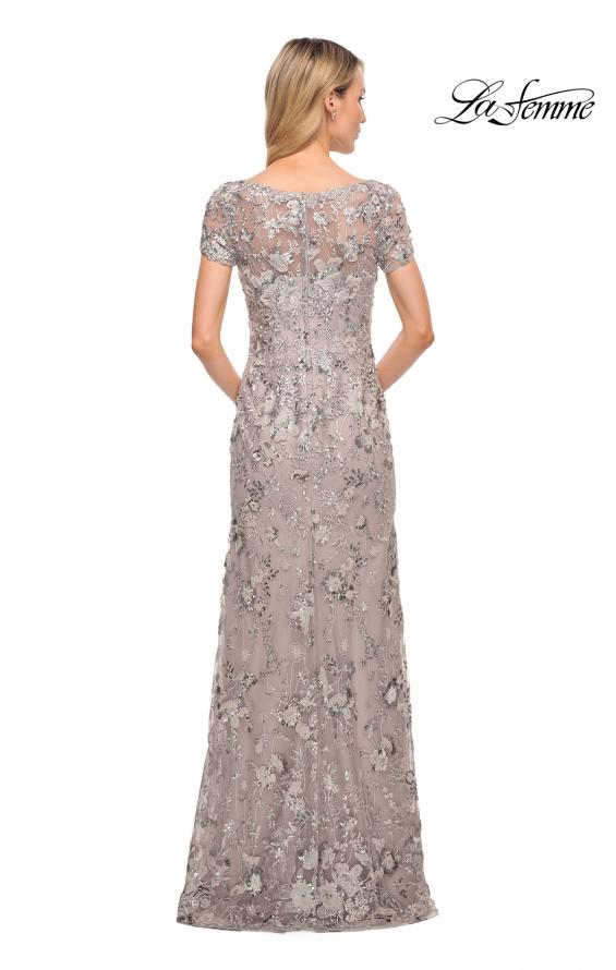 Picture of: Glamorous Beaded Lace Column Dress with Short Sleeves in Purple, Style: 30053, Back Picture