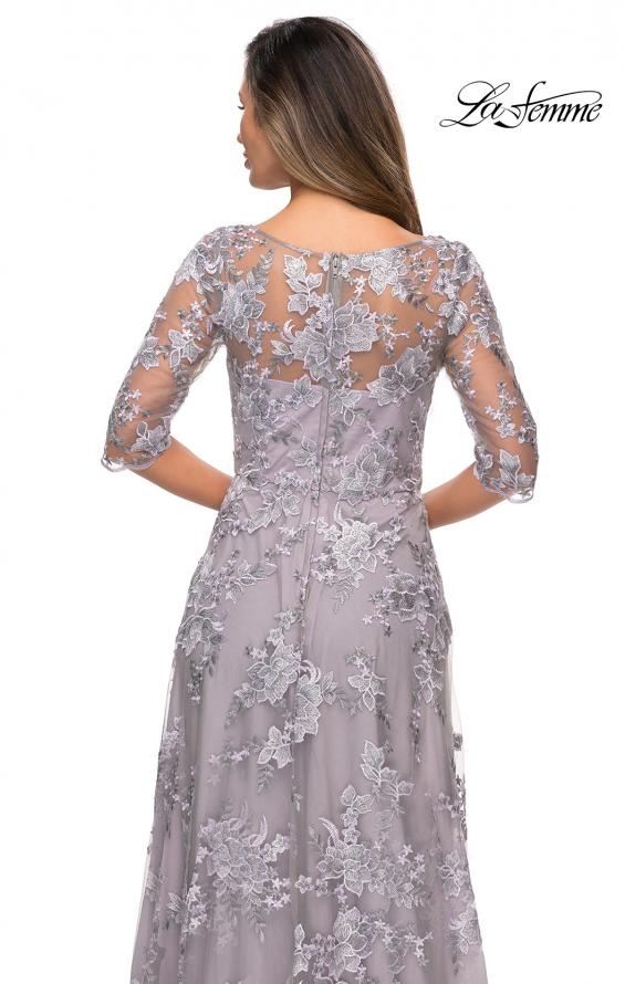 Picture of: Cap Sleeve Long Evening Gown with Lace Detailing in Lavender Gray, Style: 27854, Detail Picture 2