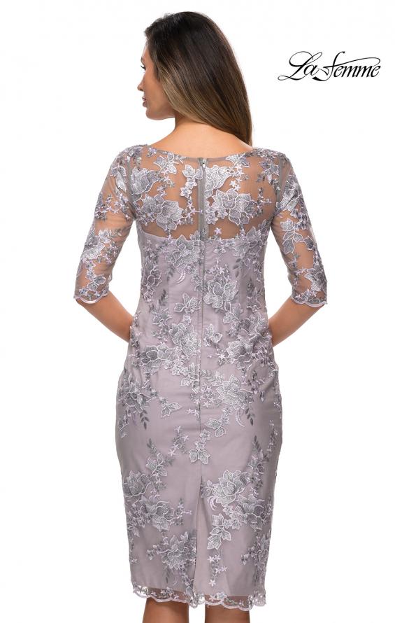 Picture of: Tea Length Lace Gown with Three Quarter Sleeves in Lavender Gray, Style: 27895, Detail Picture 2