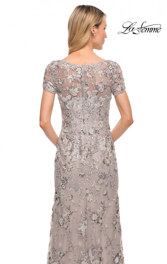 Picture of: Glamorous Beaded Lace Column Dress with Short Sleeves in Purple, Style: 30053, Detail Picture 2