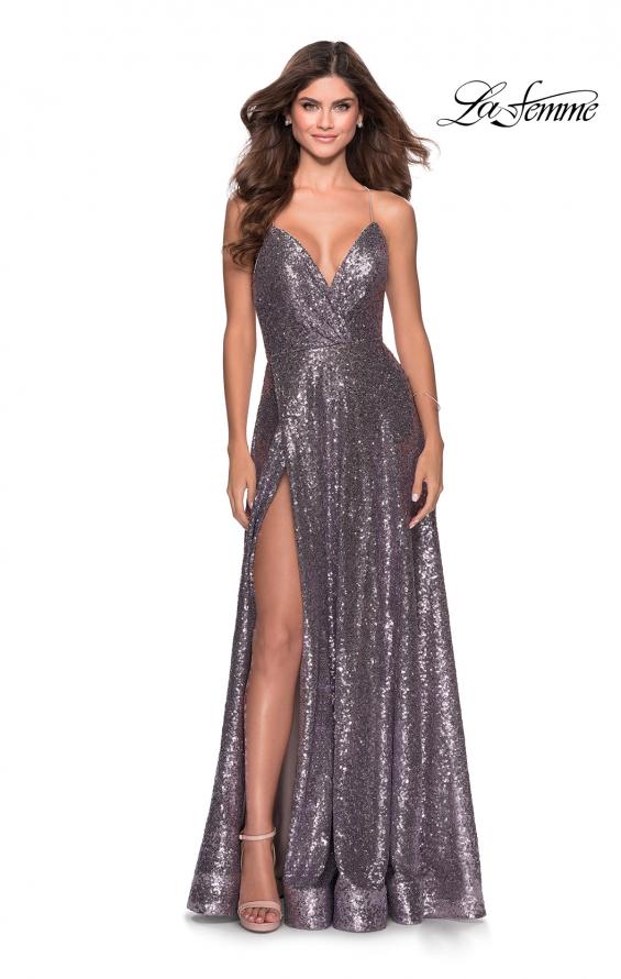 Picture of: Sequin A-line Prom Dress with Slit and Pockets in Lavender Gray, Style: 28276, Main Picture