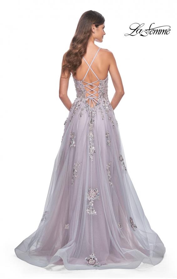 Picture of: Gorgeous Sequin and Beaded Lace Applique Tulle Gown in Lavender Gray, Style: 32200, Back Picture