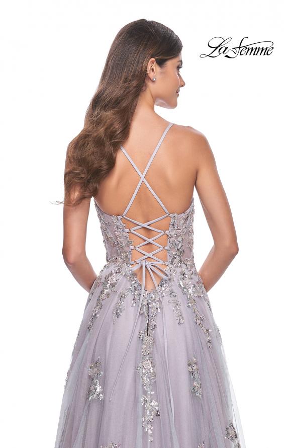 Picture of: Gorgeous Sequin and Beaded Lace Applique Tulle Gown in Lavender Gray, Style: 32200, Detail Picture 2