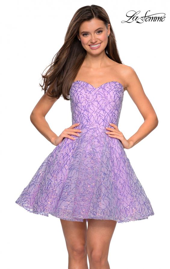 Picture of: Short Prom Dress with Sequins and A-Line Skirt in Lavender, Style: 27517, Main Picture