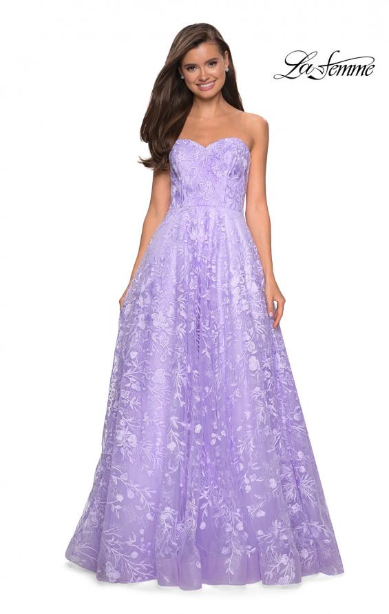 Picture of: Strapless A-Line Gown with Floral Embroidery in Lavender, Style: 27746, Main Picture