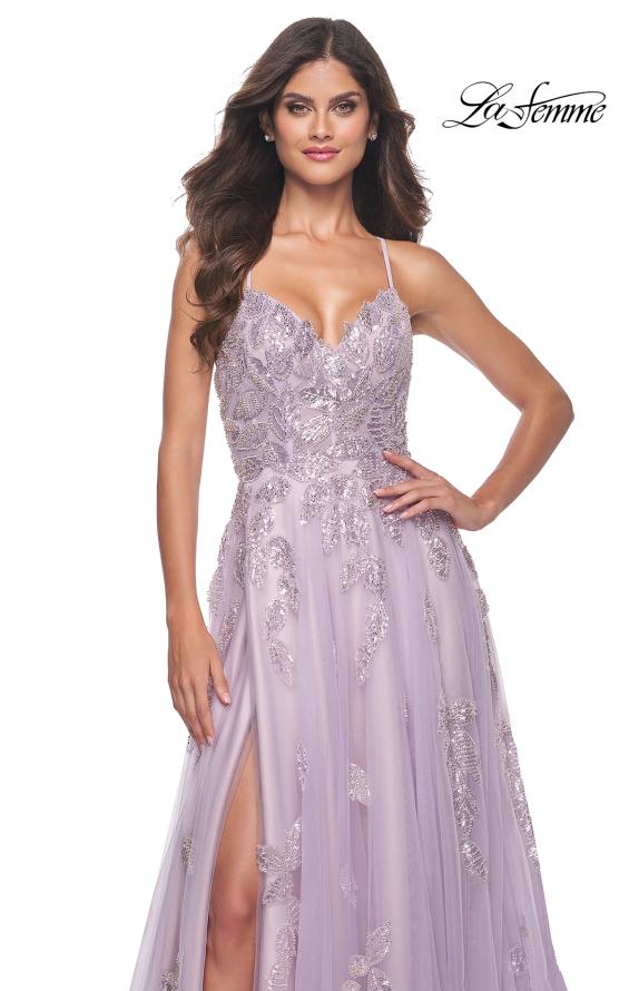 Picture of: Two Tone Tulle A-Line Prom Dress with Floral Beaded Detail in Lavender, Style: 32090, Main Picture