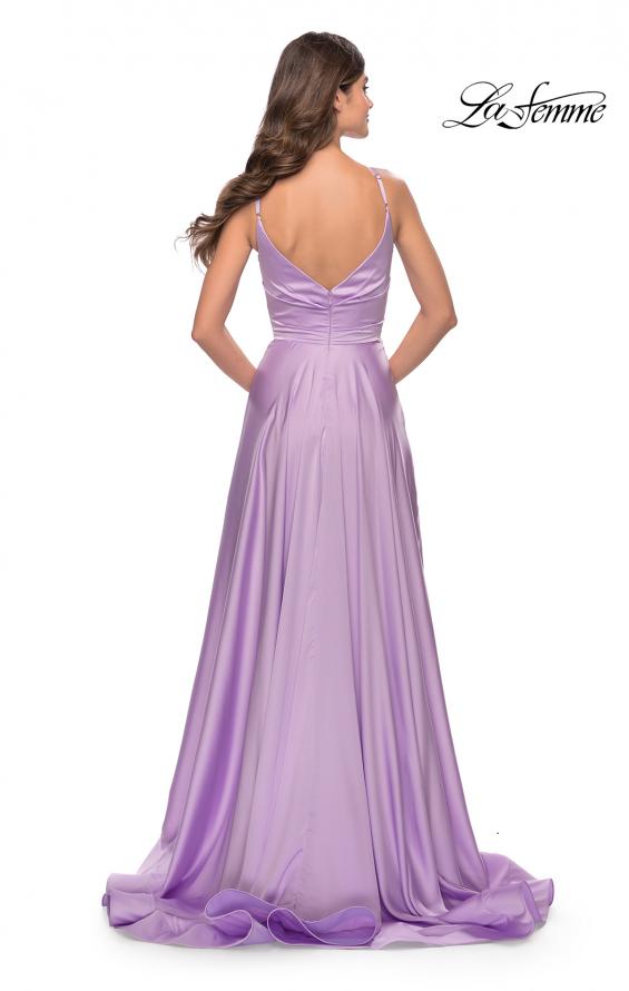 Picture of: A-Line Satin Gown with Ruched Bodice and V Neck in Lavender, Style: 31505, Detail Picture 9