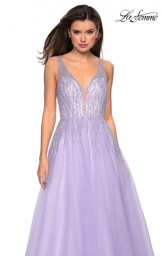 Picture of: A-Line Prom Dress with Rhinestones and Deep V Back in Lavender, Style: 27688, Detail Picture 10