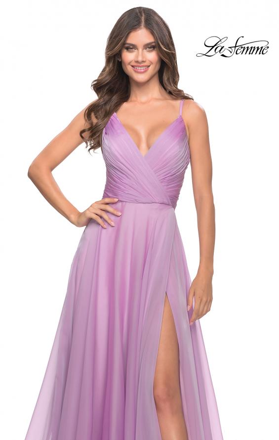 Picture of: Chiffon Dress with Pleated Bodice and Pockets in Lavender, Style: 31500, Detail Picture 11