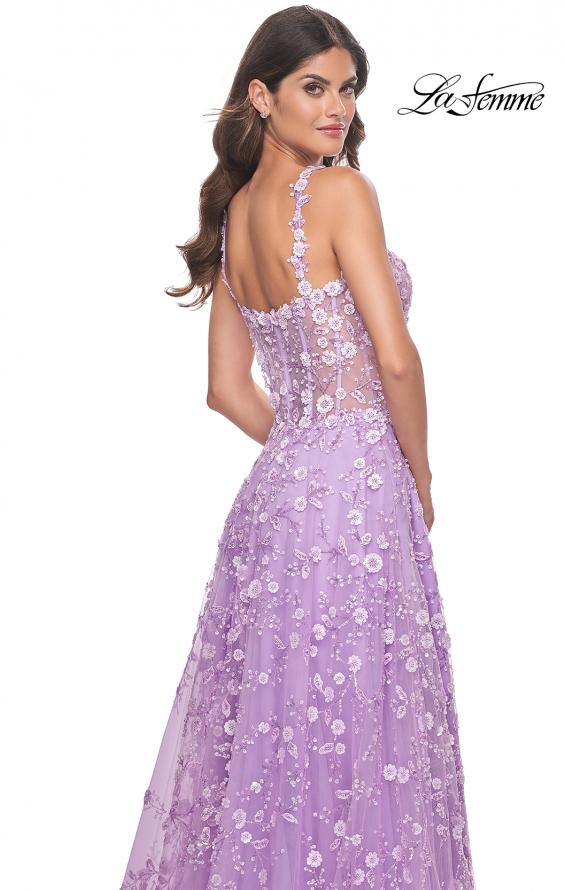Picture of: Floral Embellished A-Line Dress with Bustier Illusion Top in Lavender, Style: 31996, Detail Picture 12
