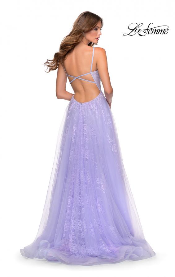 Picture of: Floral Lace A-line Prom Gown with Tulle Overlay in Lavender, Style: 28387, Back Picture