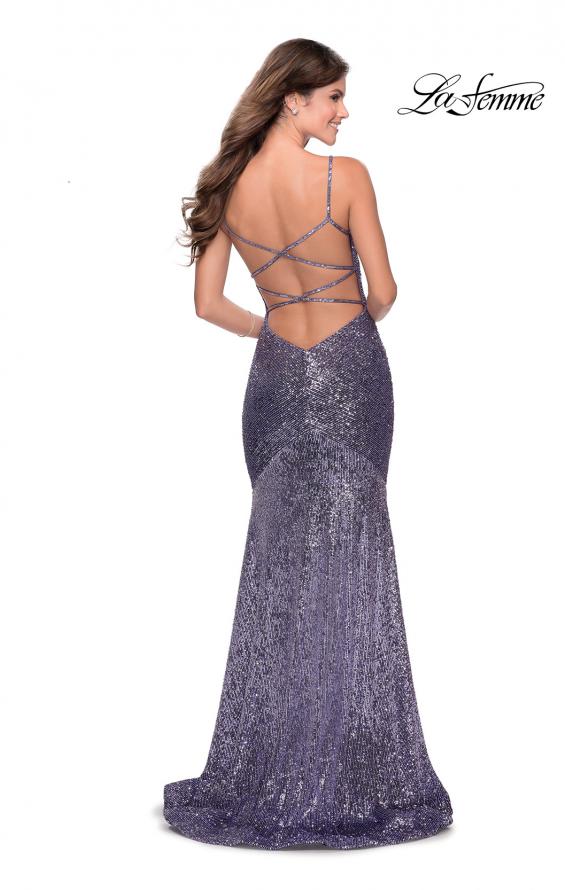 Picture of: Sequin Prom Gown With Drop Waist and V-Neckline in Lavender, Style: 28713, Back Picture